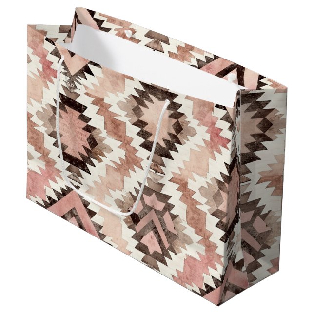 Sacola Para Presentes Grande Aniversário Tribal Rosa Castanho (Frente inclinada)