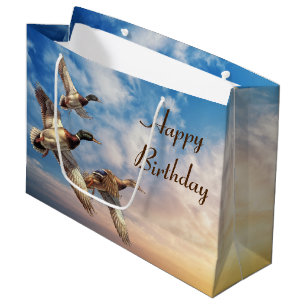Sacola Para Presentes Grande Aniversário Voando Mallard Patos Sunrise Sky