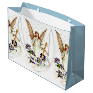Sacola Para Presentes Grande Anjo com as flores da cruz e do Clematis