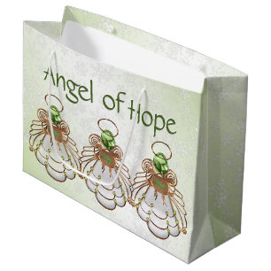 Sacola Para Presentes Grande Anjo de Natal dos Flocos de Neve Verde da Esperan