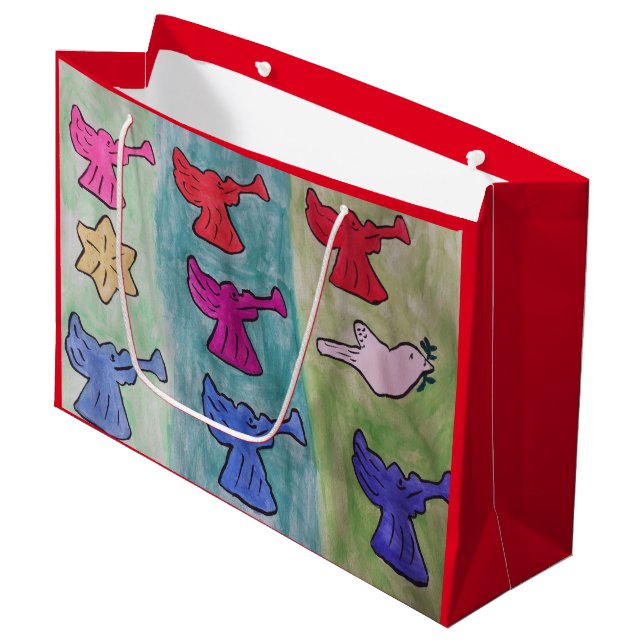 Sacola Para Presentes Grande Anjos de Natal com trompetes (Frente inclinada)