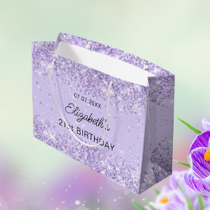 Sacola Para Presentes Grande Apelido de lavanda violeta de aniversário