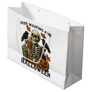 Sacola Para Presentes Grande Apenas Esperando pelo Esqueleto de Café do Hallowe