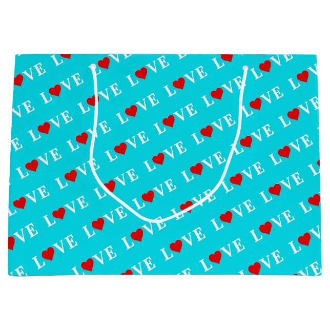 Sacola Para Presentes Grande Aqua Blue LOVE (Frente)