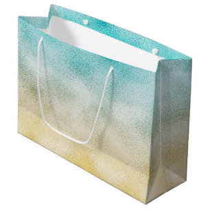 Sacola Para Presentes Grande Aqua e Dourada Folha de Ombre