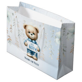 Sacola Para Presentes Grande Aquarela Barramento de Urso Azul Floral Bonito