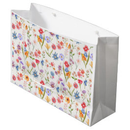 Sacola Para Presentes Grande Aquarela de Flor Silvestre Azul Roxo Vermelho