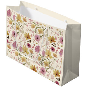 Sacola Para Presentes Grande Aquarela de Flor Silvestre Rosa