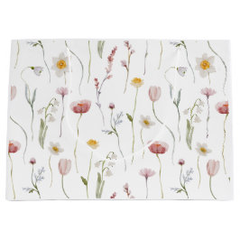 Sacola Para Presentes Grande Aquarela de Flor Silvestre Rosa Empoeirada