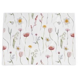 Sacola Para Presentes Grande Aquarela de Flor Silvestre Rosa Empoeirada