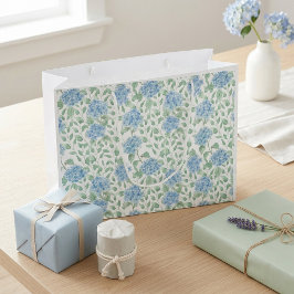 Sacola Para Presentes Grande Aquarela de Flor Silvestre Verde Azul