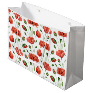 Sacola Para Presentes Grande Aquarela de Papoula Vermelha Silvestre
