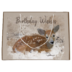 Sacola Para Presentes Grande Aquarela dos cervos de Bambi personalizada