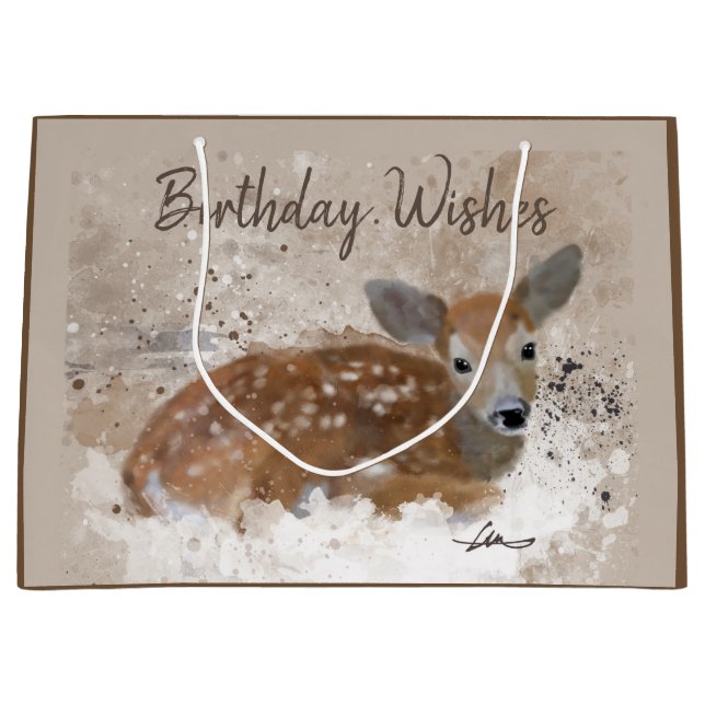 Sacola Para Presentes Grande Aquarela dos cervos de Bambi personalizada (Frente)