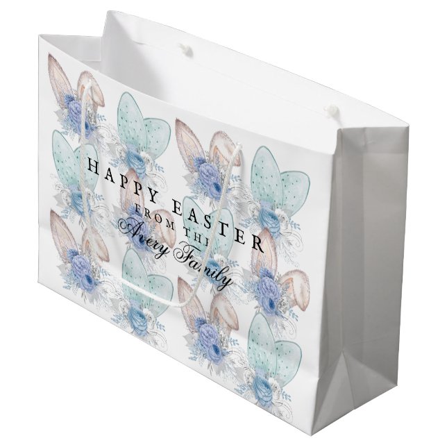 Sacola Para Presentes Grande Aquarela personalizada do Felz pascoa (Frente inclinada)