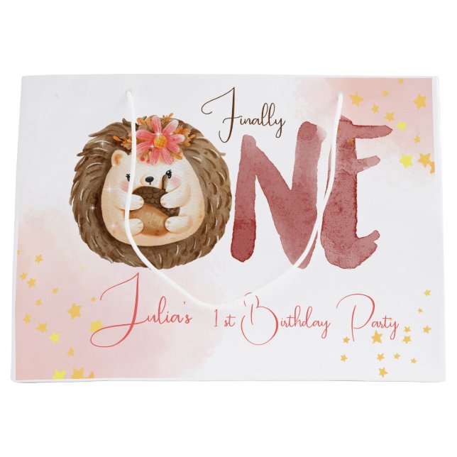 Sacola Para Presentes Grande Aquarela primeiro Aniversário (Frente)