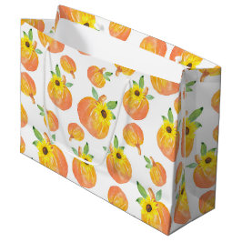 Sacola Para Presentes Grande Aquarela Pumpkins e Sunflower