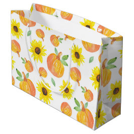 Sacola Para Presentes Grande Aquarela Pumpkins e Sunflower