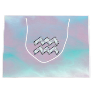 Sacola Para Presentes Grande Aquarius Zodiac - Sinal Pastel Mãe do Decor Péro