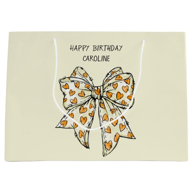 Sacola Para Presentes Grande Arco de Coração Amarelo Amarelo-Laranja-Whimsical (Frente)