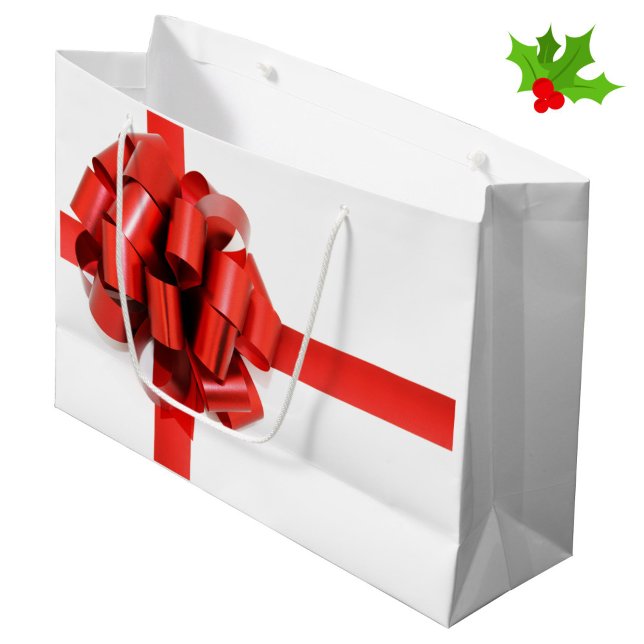 Sacola Para Presentes Grande Arco de Natal Vermelho Festivo Elegante no Glam Br (A fun, festive red bow gift bag!)