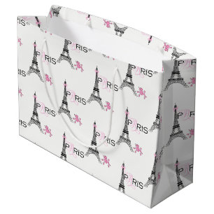Sacola Para Presentes Grande Arco de Rosa Torre Eiffel Paris França Poodle Chic