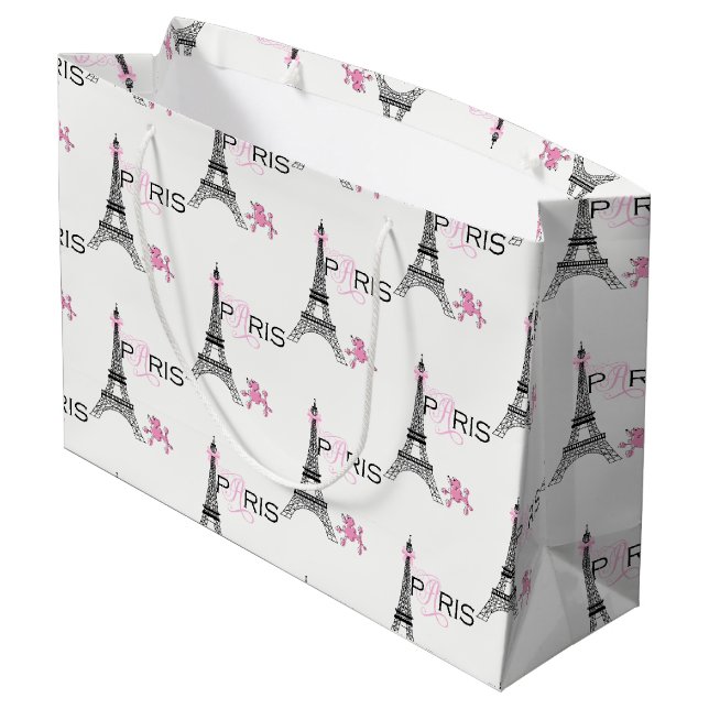 Sacola Para Presentes Grande Arco de Rosa Torre Eiffel Paris França Poodle Chic (Verso inclinado)