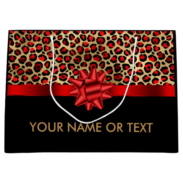 Sacola Para Presentes Grande Arco Dourado negro-leopardo-vermelho personalizado (Frente)