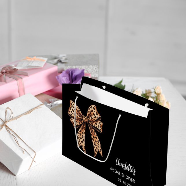 Sacola Para Presentes Grande Arco estampa de leopardo preto Noiva Shower (Criador carregado)