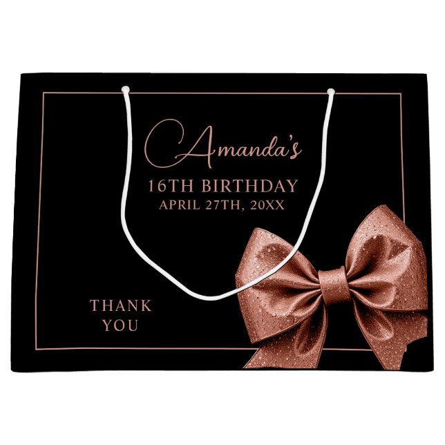 Sacola Para Presentes Grande Arco Glitter Dourado Rosa Chic Doce 16 Aniversário (Frente)