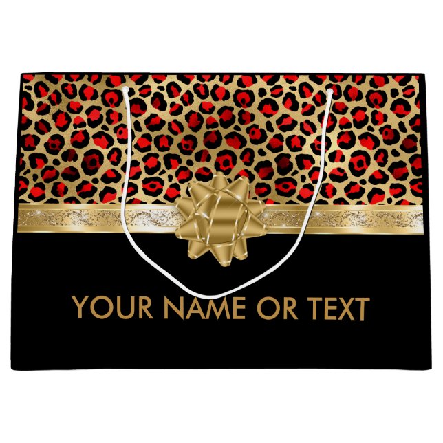 Sacola Para Presentes Grande Arco Ouro negro-leopardo personalizado (Frente)