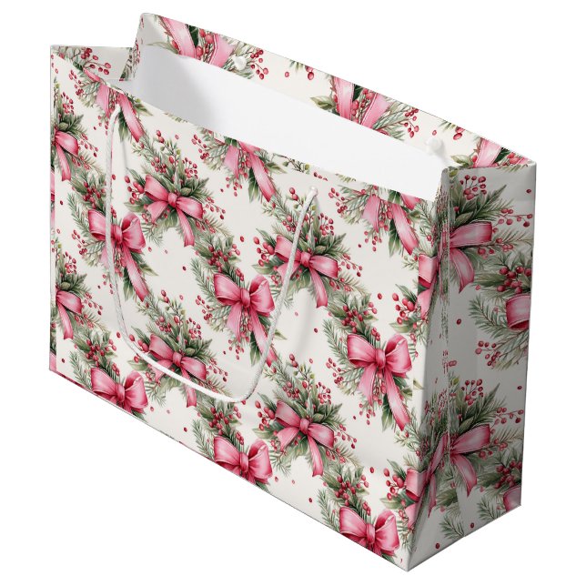Sacola Para Presentes Grande Arcos de Natal rosa (Frente inclinada)
