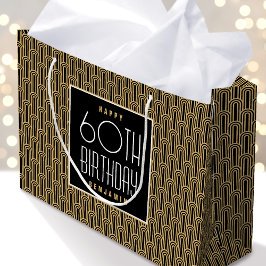 Sacola Para Presentes Grande Art Deco Aniversário de Qualquer Idade Nome Preto 