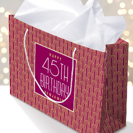 Sacola Para Presentes Grande Art Deco Any Age Birthday Name Pink Gold Elegant