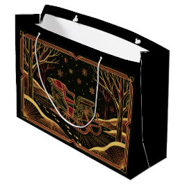 Sacola Para Presentes Grande Art Deco Christmas Sleigh Gift Bag