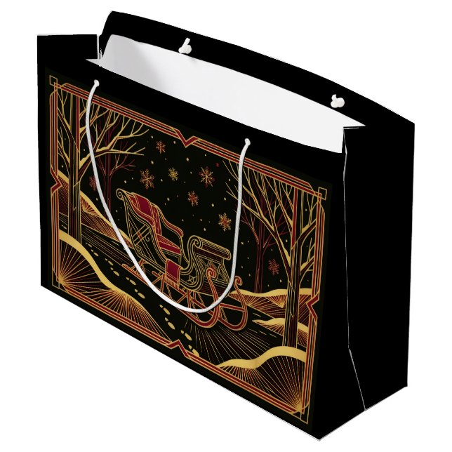 Sacola Para Presentes Grande Art Deco Christmas Sleigh Gift Bag (Verso inclinado)