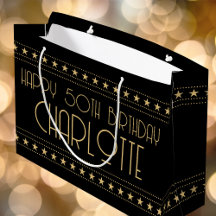 Art Deco Star Nome da Idade Personalizada Preto Do