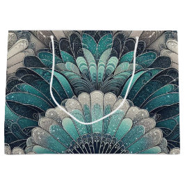 Sacola Para Presentes Grande Art Nouveau Ventiladores Azuis e Prateados