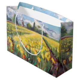 Sacola Para Presentes Grande Arte amarela do impressionismo das flores das