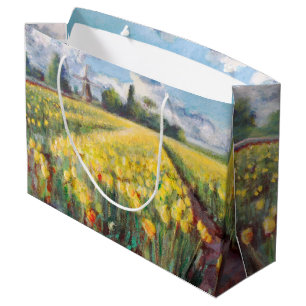 Sacola Para Presentes Grande Arte amarela do impressionismo das flores das