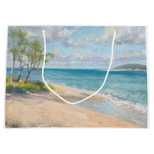 Sacola Para Presentes Grande Arte Costeira Brisa Impressão de Praia