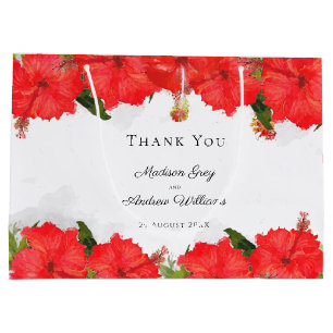 Sacola Para Presentes Grande Arte de Flor de Hibiscus Vermelha Exótica Obrigado
