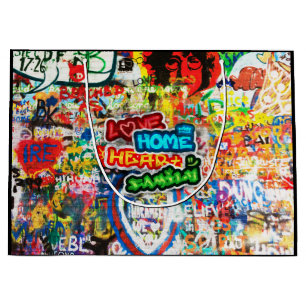 Sacola Para Presentes Grande Arte Urbana Colorida Funky Graffiti Amor Casa Cora