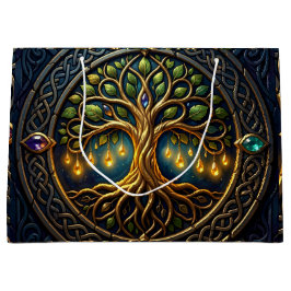 Sacola Para Presentes Grande Árvore Celestial de Luz Árvore Celta de Ouro da Vi