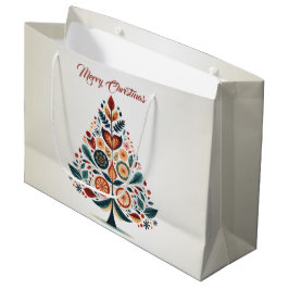 Sacola Para Presentes Grande Árvore Colorida do Partido de Natal Arte Folclóric