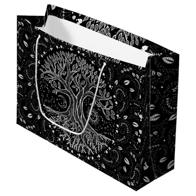 Sacola Para Presentes Grande Árvore da vida - preto e branco (Frente inclinada)