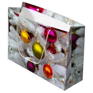 Sacola Para Presentes Grande Árvore de Natal Branca com Balas Coloridas
