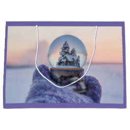 Sacola Para Presentes Grande Árvore de Natal de bola de neve queda de neve no i