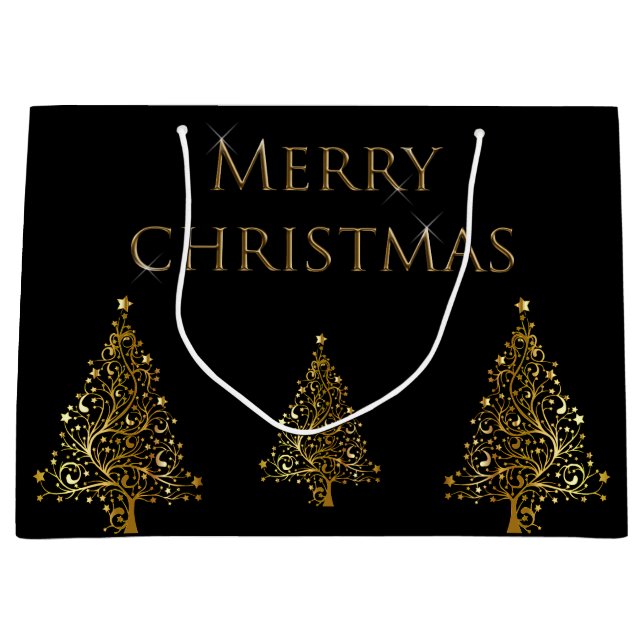 Sacola Para Presentes Grande Árvore de Natal Dourada (Frente)