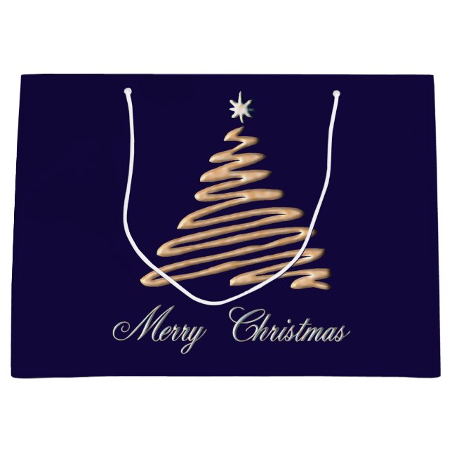 Sacola Para Presentes Grande Árvore de Natal Dourada (Frente)